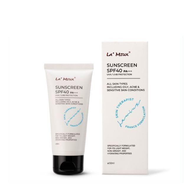 Lamiux sunscreen SPF 40 in a 60ml tube with broad spectrum protection for all skin types