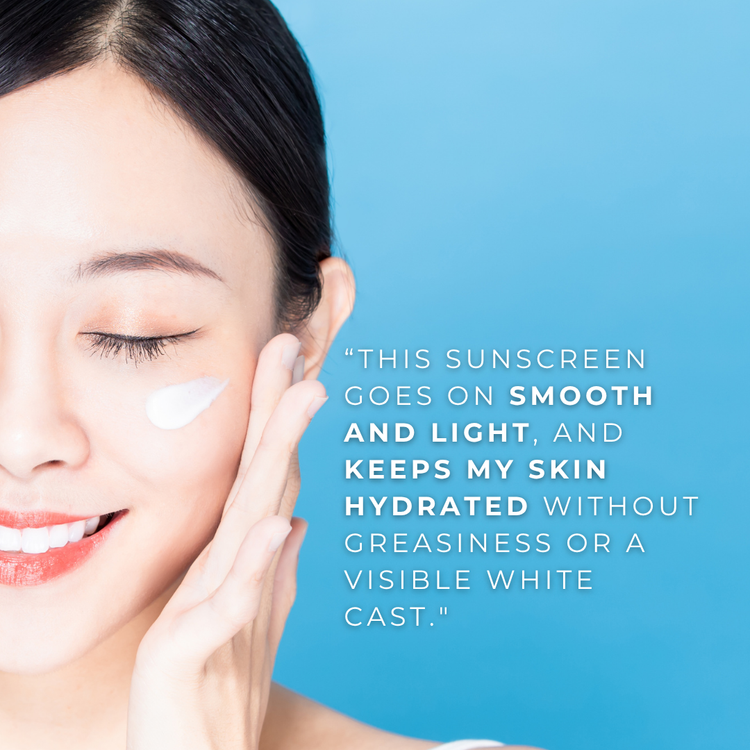 Lamiux sunscreen SPF 40 applied to skin, promoting hydration and lightweight protection from sun damage