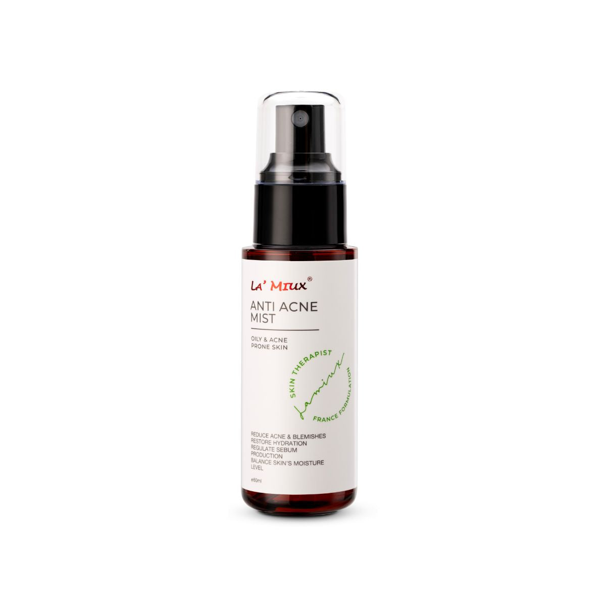 LAMIUX anti acne mist in a spray bottle for controlling blemishes and moisturizing skin