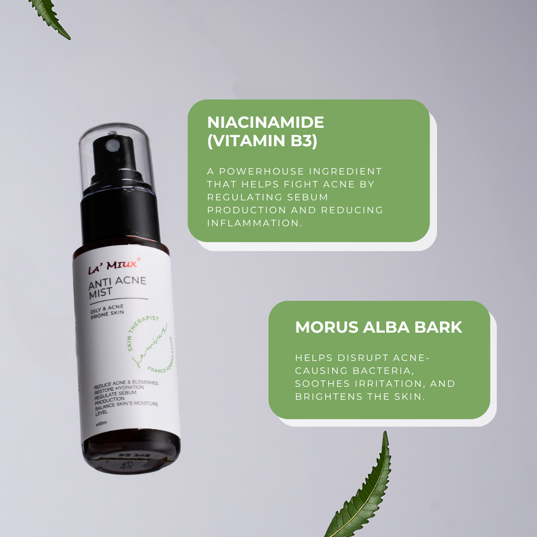 LAMIUX Anti Acne Mist with Niacinamide and Morus Alba Bark for clear skin and reduced inflammation
