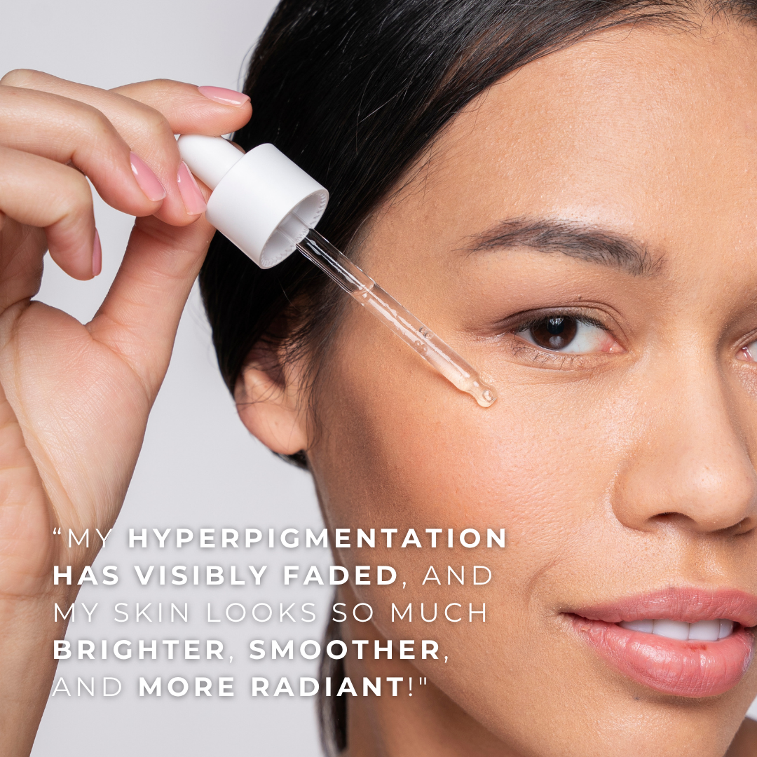 LAMIUX Radiance Serum for dull skin applied by a woman for brighter, smoother looking skin