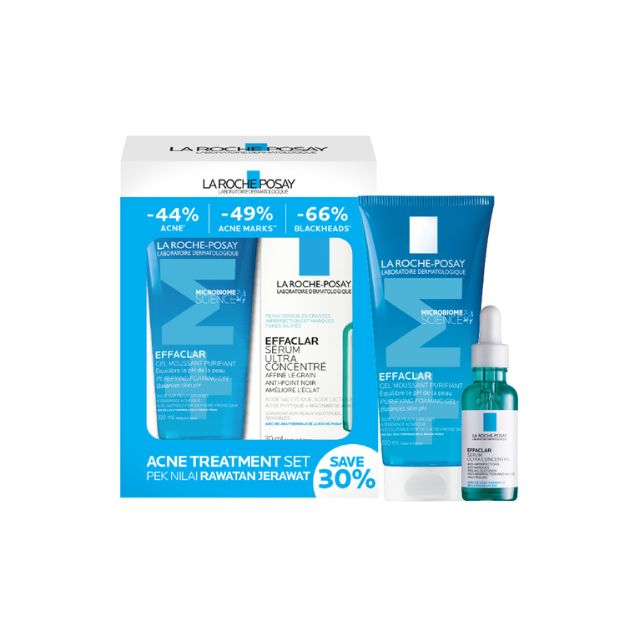 La Roche-Posay acne treatment set featuring Cleansing Gel and Serum for clearer skin