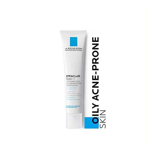 La Roche Posay Effaclar Duo for acne in a white tube designed for oily acne-prone skin