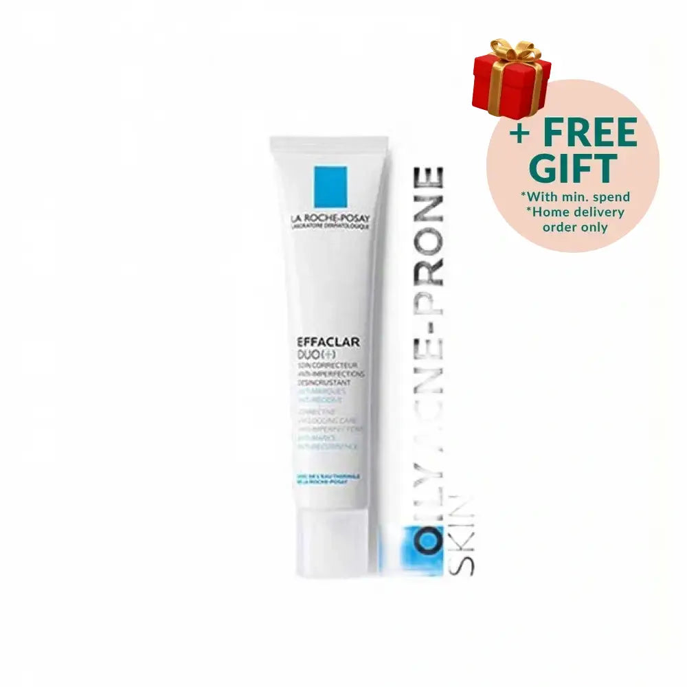 La Roche Posay Effaclar Duo for acne in a white tube designed for oily acne-prone skin