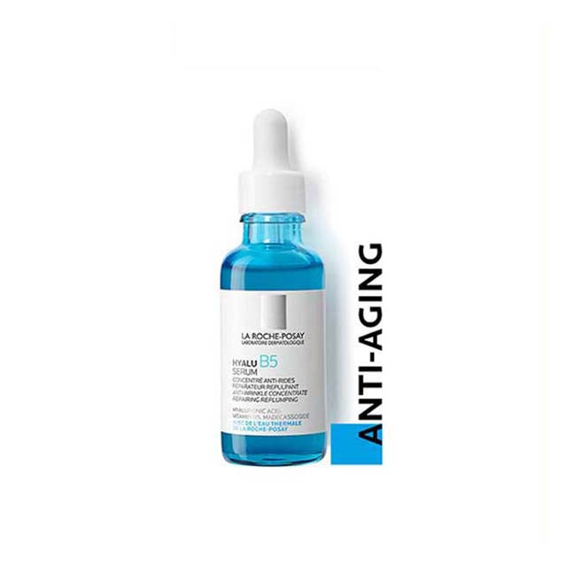 La Roche Posay Hyalu B5 Serum in a blue dropper bottle for anti-aging skin treatment
