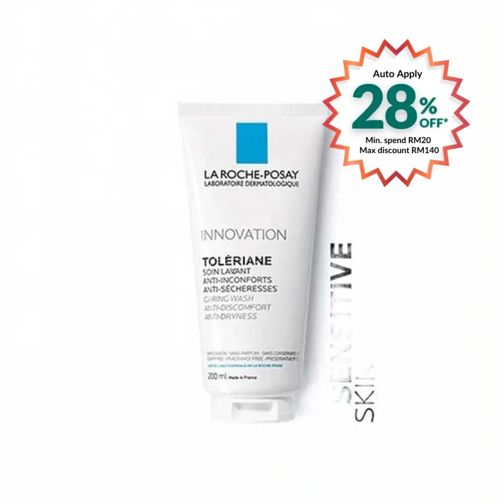 La Roche Posay Toleriane Caring Wash in a 200ml tube designed for sensitive skin with moisturizing benefits
