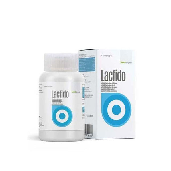 Lacfido probiotic supplement bottle and box for digestive health support