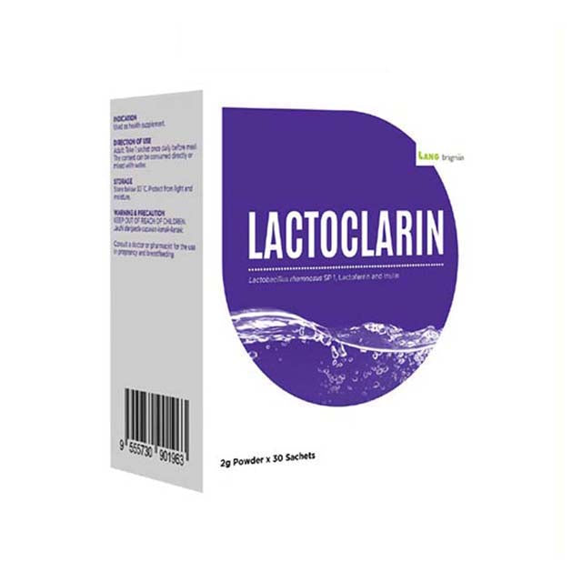 LactoClarIn probiotic supplement box with 30 sachets for digestive health and wellness