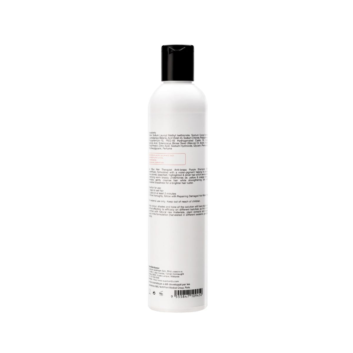 Lamiux anti-brass purple shampoo bottle with a sleek design for maintaining blonde and highlighted hair
