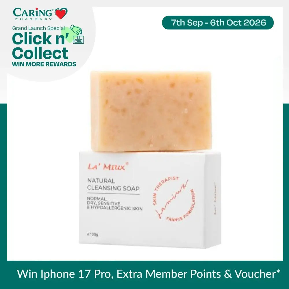 LAMIUX natural cleansing soap bar packaged for normal, dry, sensitive, and hypoallergenic skin