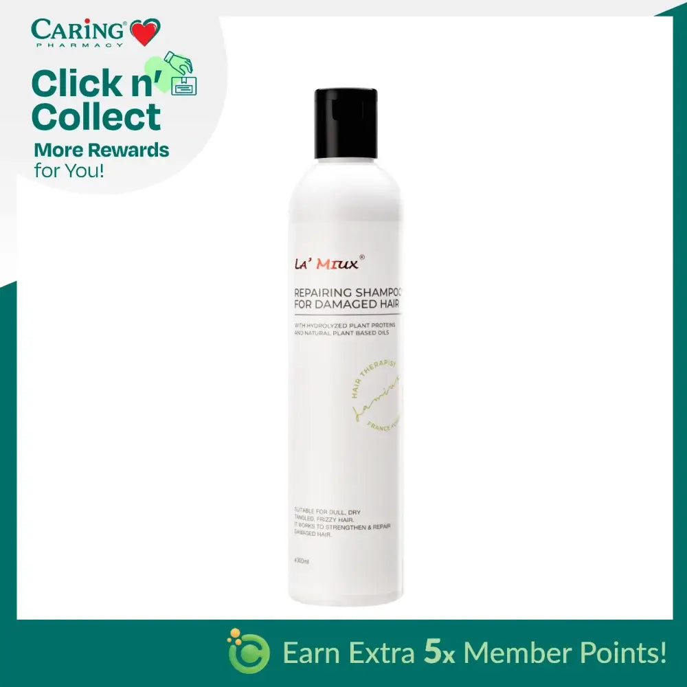 LAMIUX Repairing Shampoo for Damaged Hair in a sleek white bottle for nourishing and restoring hair health