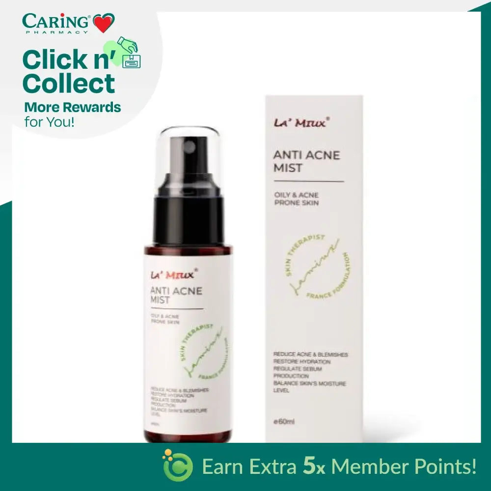 LAMIUX Anti Acne Mist for oily and acne prone skin in a 60ml bottle with a sleek design