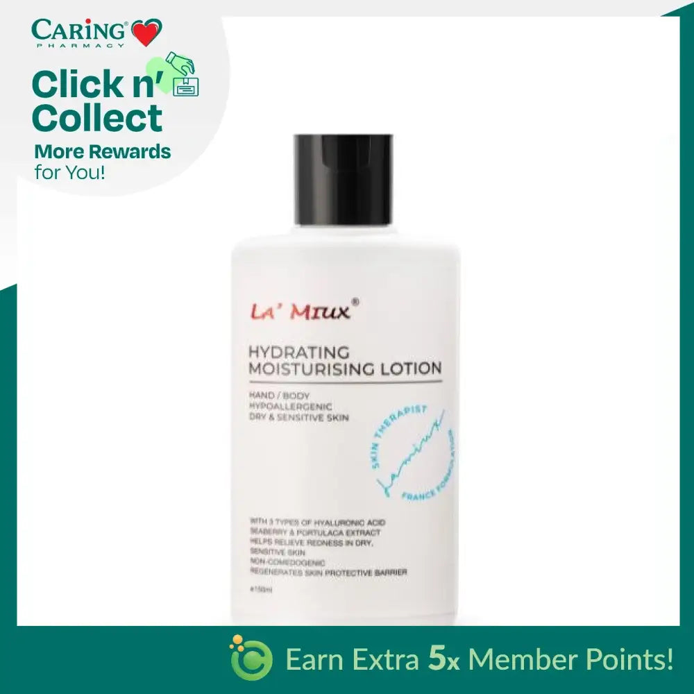 LAMIUX Hydrating Moisturising Lotion for Dry Skin with hyaluronic acid and panthenol for deep hydration