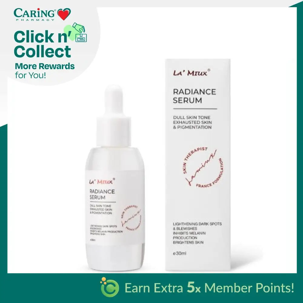 LAMIUX Radiance Serum for dull skin in a 30ml bottle with packaging for brighter and rejuvenated skin