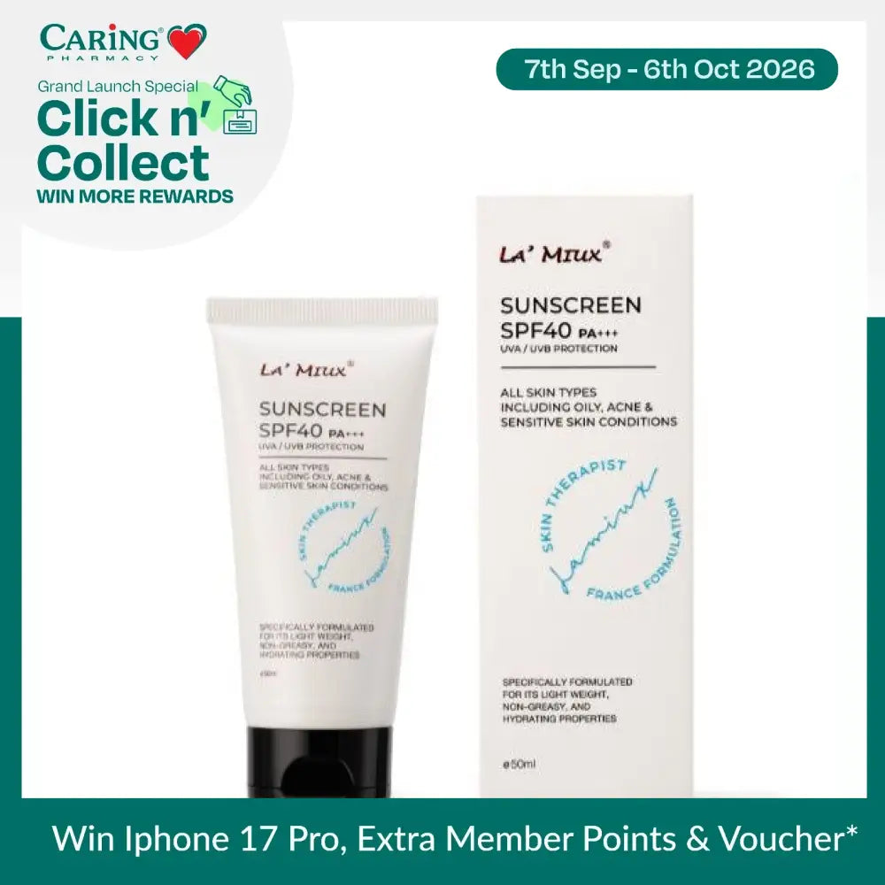 Lamiux sunscreen SPF 40 in a 60ml tube with broad spectrum protection for all skin types