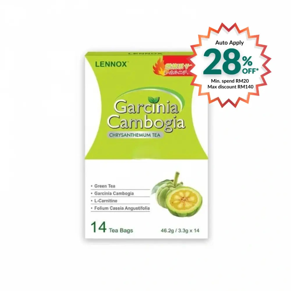 LENNOX Garcinia Cambogia tea bags pack featuring 14 green tea bags for health benefits