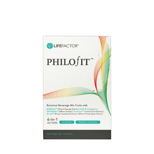 LIFE FACTOR PHILOFIT supplement box containing botanical beverage mix with 15 sachets