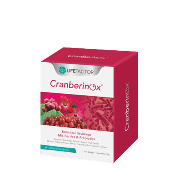 LIFE FACTOR Cranberinox cranberry probiotics supplement in a vibrant box with mixed berries and probiotics