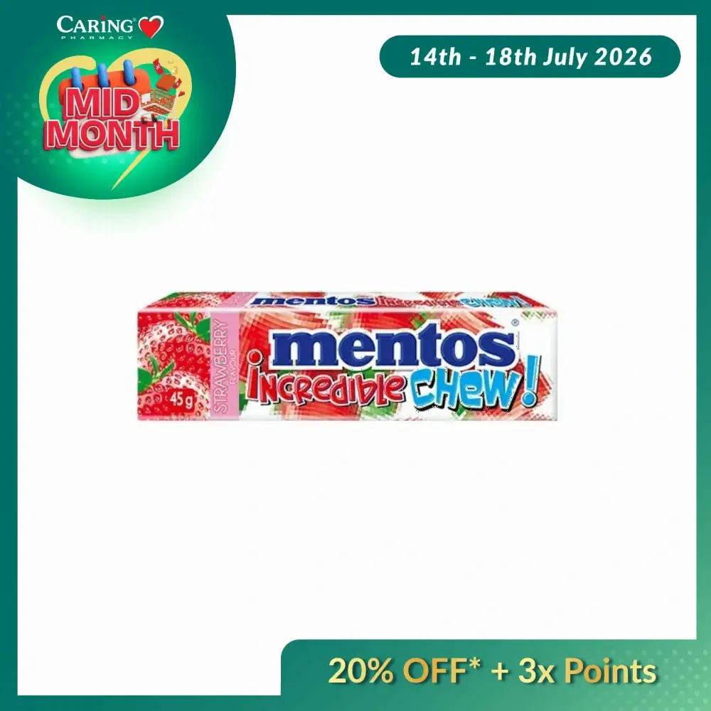 MENTOS INCREDIBLE CHEW STRAWBERRY 45G 20S
