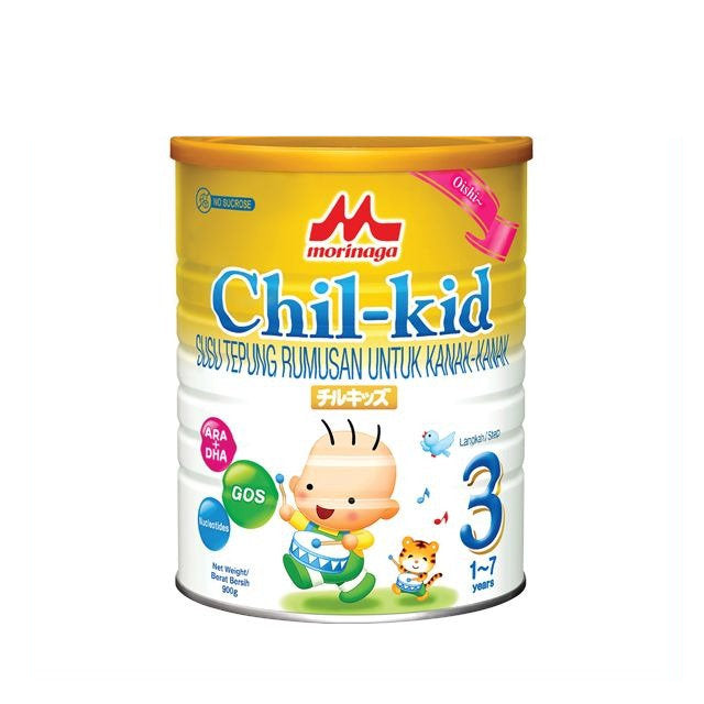 Morinaga Chil-Kid milk powder 1-7 years in yellow tin for children's nutrition and growth support