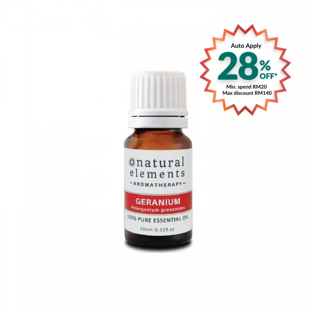 NATURAL ELEMENTS AROMATHERPY GERANIUM PURE ESSENTIAL OIL 10ML