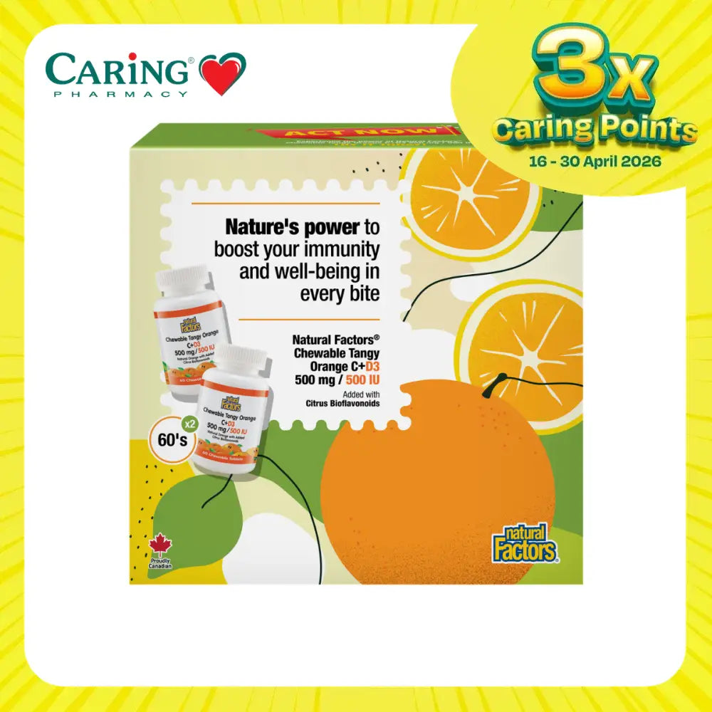 NATURAL FACTORS CHEWABLE TANGY C + D3 2X60S