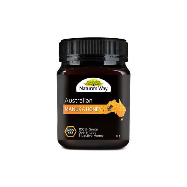Nature's Way Australian Manuka honey MGO 100+ in a 1kg jar with guaranteed bioactive quality