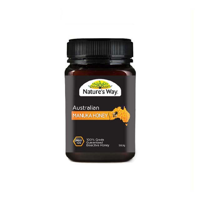 Nature's Way Australian Manuka honey MGO 100+ in a 500g jar for natural health benefits