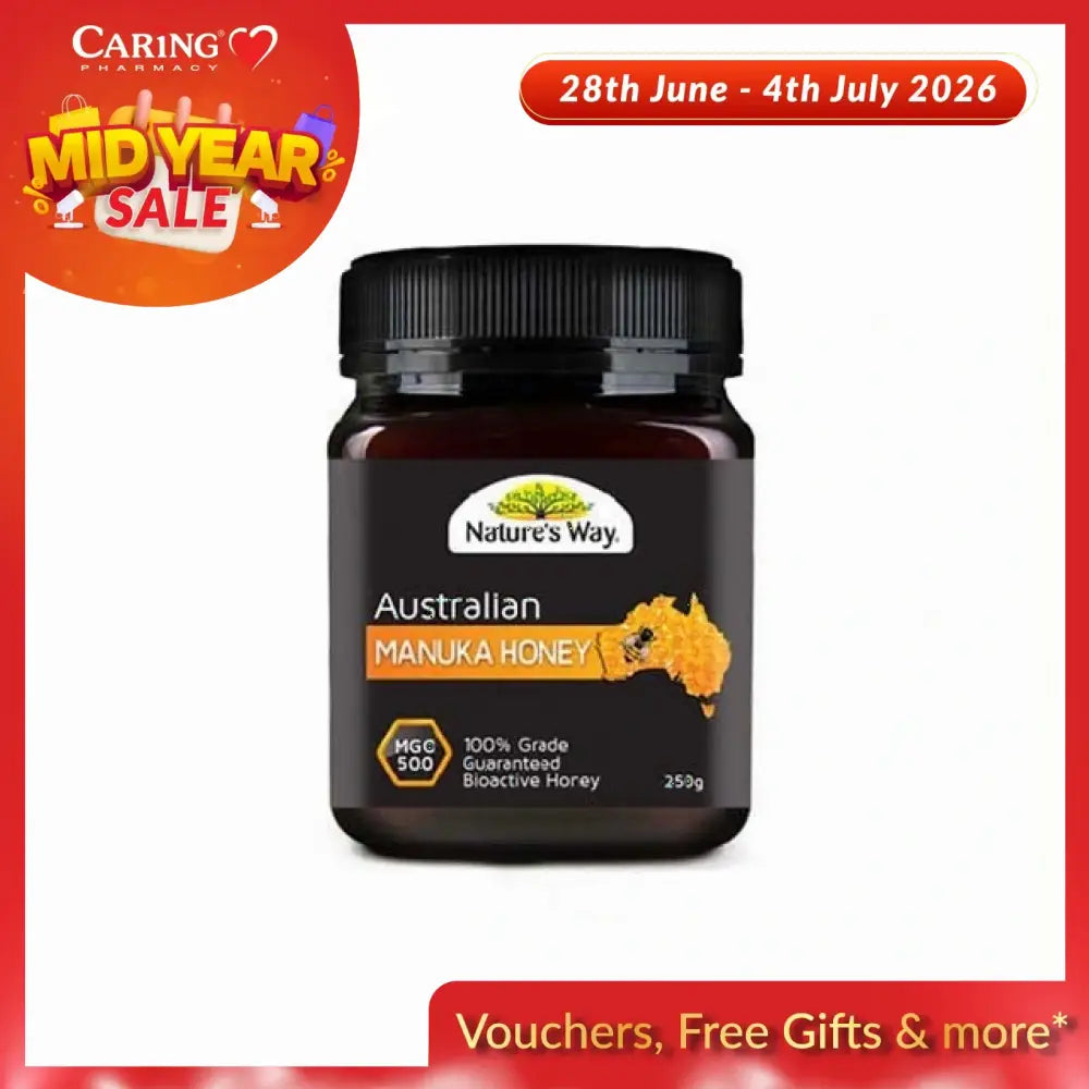 Nature's Way Australian Manuka honey MGO 500+ in a 250g jar, premium quality bioactive honey