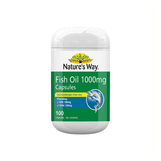Nature's Way fish oil 1000mg capsules in a bottle of 100 for omega-3 support