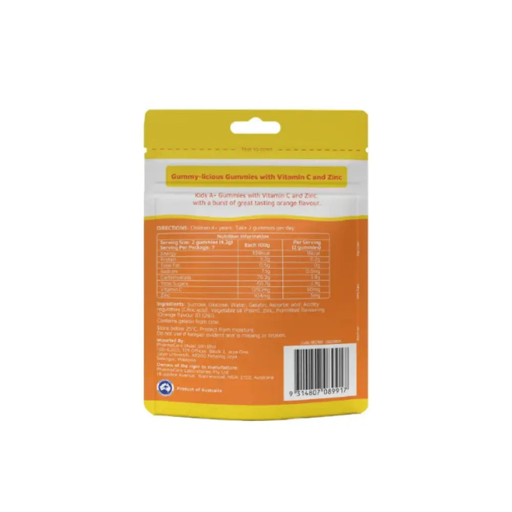 Natures Way kids vitamin C gummies package with orange flavor and nutritional information on the back