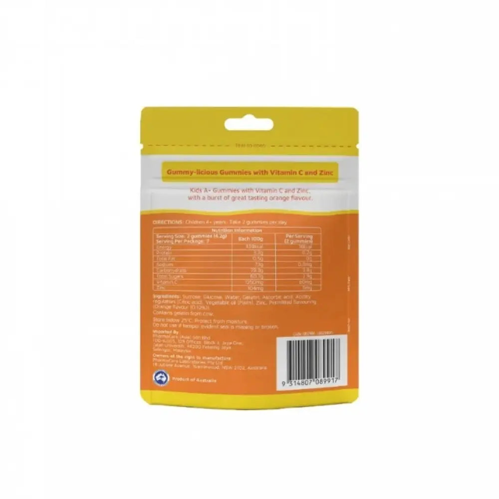 Natures Way kids vitamin C gummies package with orange flavor and nutritional information on the back