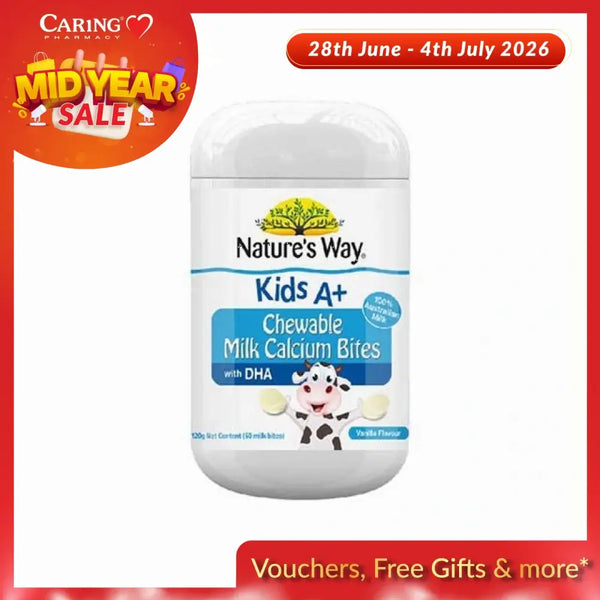 Nature's Way Kids A+ Chewable Milk Calcium Bites for Kids with DHA in a colorful container