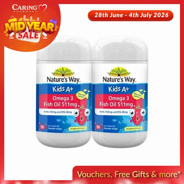 Nature's Way Kids Omega 3 Fish Oil Supplements, Strawberry Flavor, 50 Chewable Softgels Per Bottle