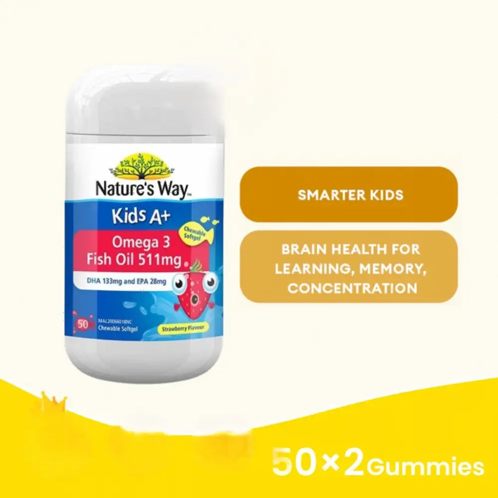 Nature's Way Kids Omega 3 Fish Oil Supplements in Strawberry Flavor for Smarter Kids