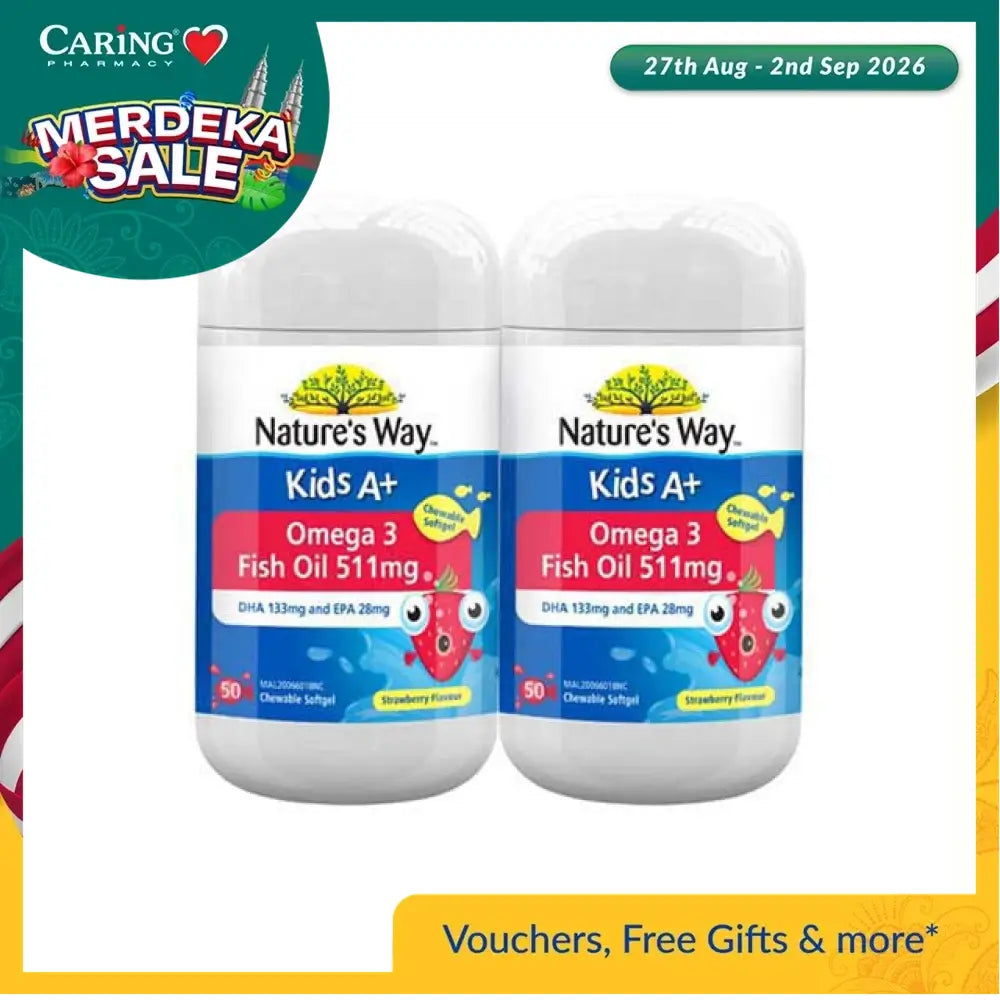 Nature's Way Kids Omega 3 Fish Oil Supplements, Strawberry Flavor, 50 Chewable Softgels Per Bottle