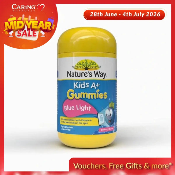 Nature's Way Kids A+ Gummies for blue light protection with Vitamin A in a blueberry flavor