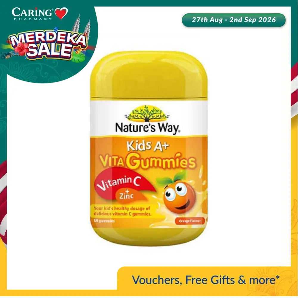 Nature's Way Kids A+ Vita Gummies with Vitamin C and Zinc in orange flavor for kids' immunity