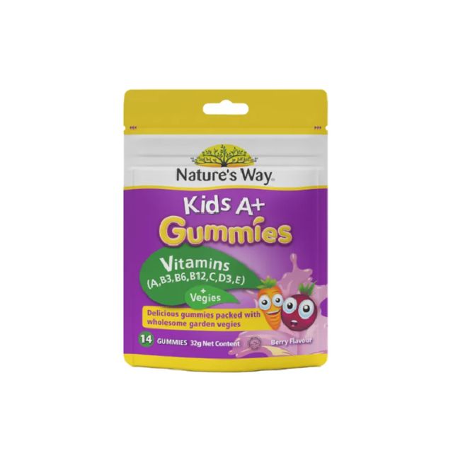 Nature's Way Kids A+ Gummies with Veggies in Berry Flavor, packed with essential vitamins for kids