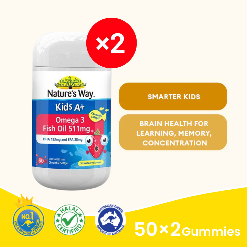 Nature's Way Kids Omega 3 Fish Oil Supplements in Strawberry Flavor for Smarter Kids