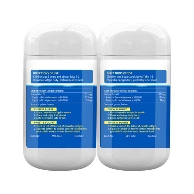 Natures Way Kids Omega 3 Fish Oil Supplements in chewable softgel bottles for children's health