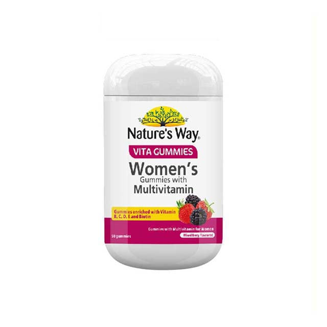 Nature's Way Women's Multivitamin Gummies in a bottle with blackberry flavor for daily nutrition