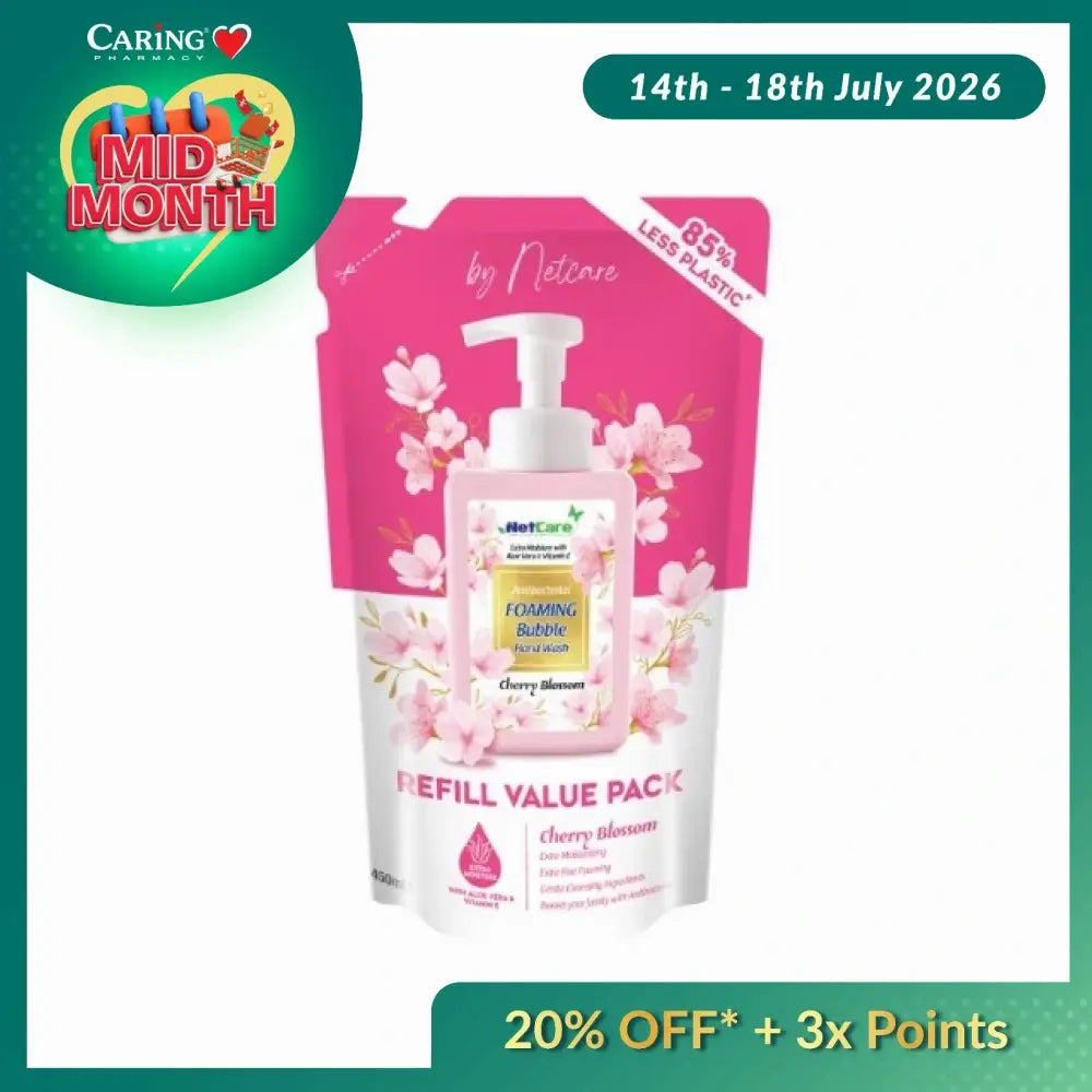 NETCARE ANTIBACTERIAL FOAMING BUBBLE HAND WASH REFILL CHERRY BLOSSOM 450ML