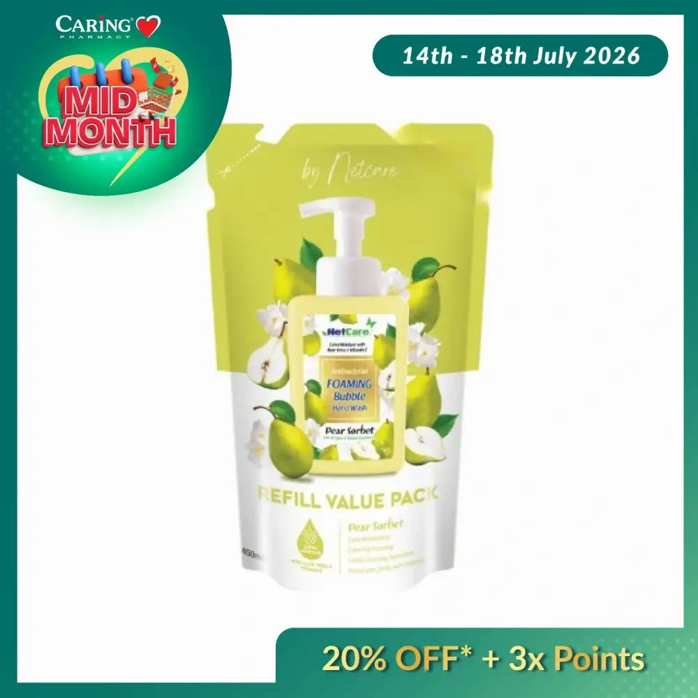 NETCARE ANTIBACTERIAL FOAMING BUBBLE HAND WASH REFILL PEAR SORBET 450ML