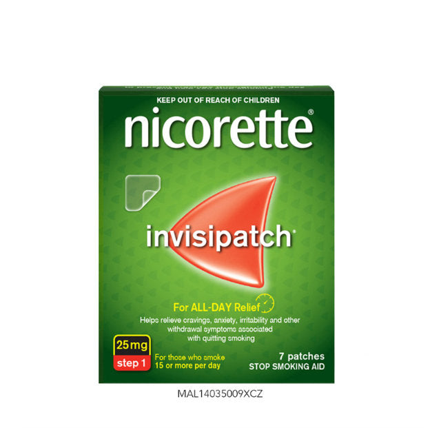 Nicorette 25mg patch invisipatch for all-day relief from cravings and withdrawal symptoms