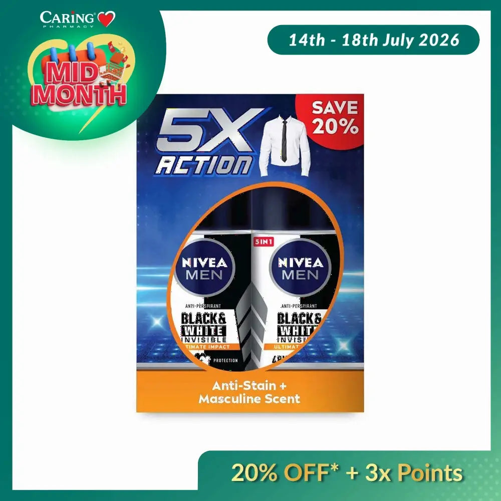 NIVEA FOR MEN DEODORANT BLACK & WHITE ULTIMATE IMPACT ROLL ON 50ML 2S