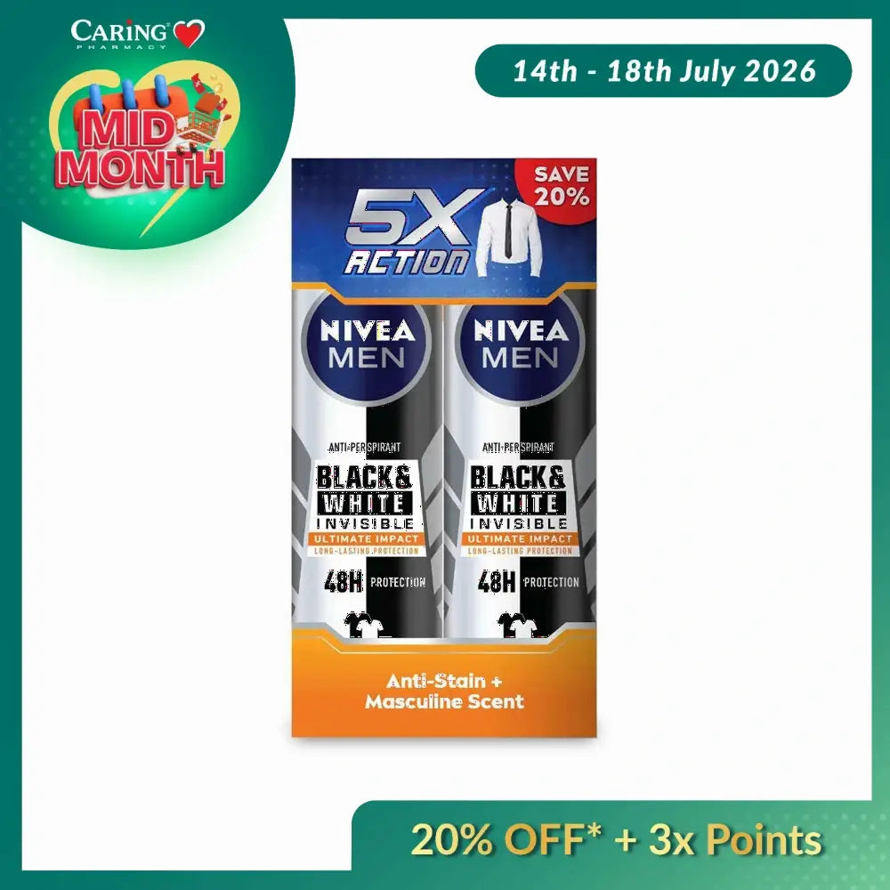 NIVEA FOR MEN DEODORANT BLACK & WHITE ULTIMATE IMPACT SPRAY 150ML 2S