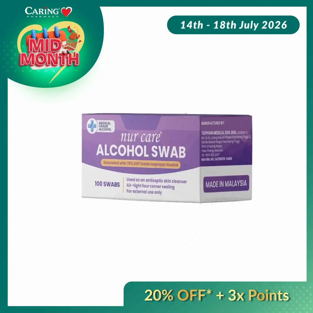 NUR CARE ALCOHOL SWAB PREMIUM 100S