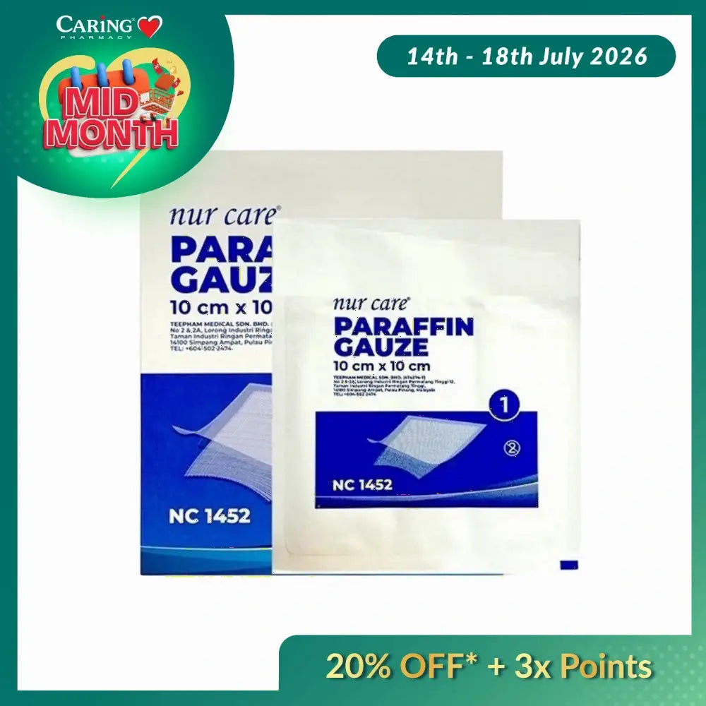 NUR CARE PARAFFIN GAUZE 10CMX10CM 10S