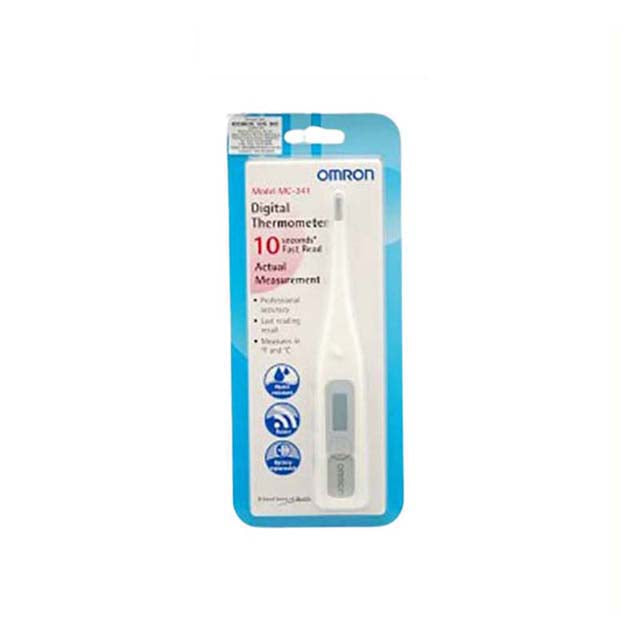 Omron digital fever thermometer in packaging with quick reading feature for accurate temperature measurement